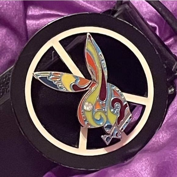 PLAYBOY Black Belt with Colorful Logo Buckle - Picture 1 of 10